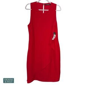 NEW Lauren Ralph Lauren Red Sheath Dress Size 12 Ruffle Cocktail Holiday Elegant